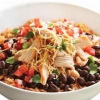 Baja Bowl · Rice, beans, meat, cheese and pico de gallo. Like a burrito without the tortilla!