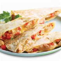 Quesadilla · Large tortilla filled with Monterey and Cheddar cheese, your choice of protein, and freshly ...