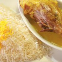 Lamb Shank · Saffron steamed basmati rice. Served with oven cooked lamb shank.