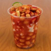 Pepihuate · Peanuts, cucumber, chamoy, lime, and clamato.