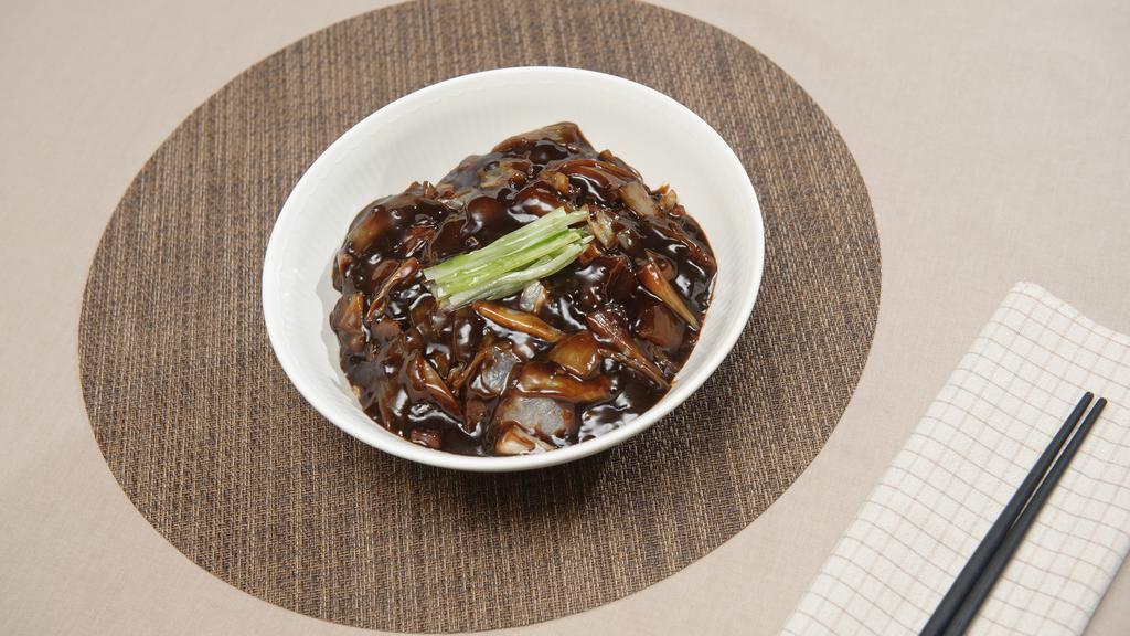 Jjajang Myun (Regular) · Homemade noodles cooked in jajang sauce.
