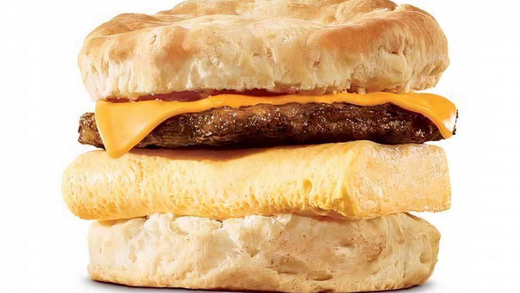 Sausage Egg & Cheese Biscuit · Our grab-and-go Sausage & Egg CROISSAN’WICH®is now made with 100% butter for a soft, flaky croissant piled high with savory sizzling sausage an fluffy eggs.