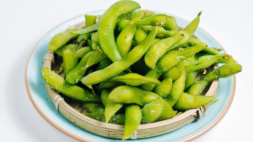 Edamame · Lightly salted steamed soy beans.