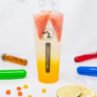 Kazuki'S Peach Ramune · sparkling water,
peach syrup,
watermelon pieces (upon availability)
crystal boba or lychee j...