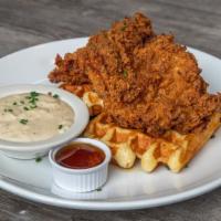 Fried Chicken And Waffles · B & I Classic. Liege Waffled with Mary's Buttermilk Fried Chicken Breasts. Served with Maple...