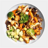 Plant Power Bowl · Organic Non-GMO Tofu, Grilled Portobello Mushroom, Quinoa, Chopped Garlic, Sweet Potatos, Sq...