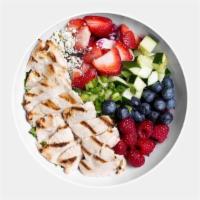 Berry Lovers · Grilled All Natural Chicken, Spring Mix, Cucumbers, Green Onions, Strawberries, Blueberries,...