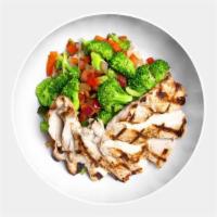 Cajun Bbq Bowl · Grilled Hormone-Free, Cage-Free Cajun Chicken, Broccoli, Green Onions, Red Peppers, Red Onio...