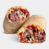 Bbq Bison Cheesesteak · Organic Grass-Fed Bison, Red Peppers, Red Onions, Mushrooms, Low-Fat Cheddar Cheese, Protein...