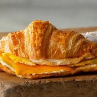 Egg And Cheese Breakfast Croissant · American cheese and two fresh cracked eggs. Served on a European butter croissant.