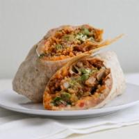 Burrito · A flour tortilla filled with your choice of meat, rice, whole pinto beans, diced tomatoes, o...