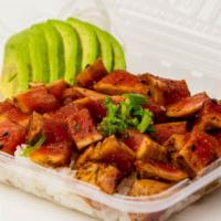 Ahi Tuna Poke Bowl · Ahi tuna mixed with house poke sauce, topped with shredded daikon, scallion, and avocado