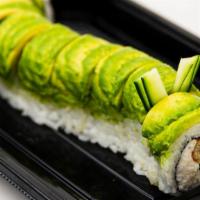 Caterpillar Roll · Baked fresh water eel, crab mix, and cucumber, topped with . avocado, and eel sauce