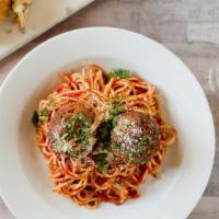 Spaghetti & Meatballs · Marinara sauce, meatballs, parmesan, oregano, basil. Served on spaghettini.