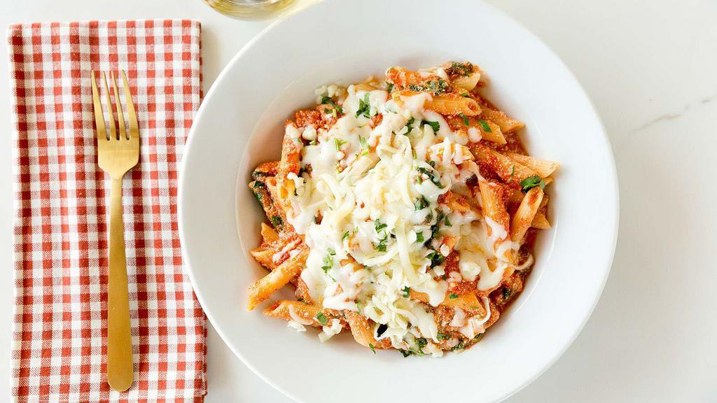 Pasta Rustico · Baby spinach, ricotta, garlic, fresh marinara and topped with mozzarella. Served on penne.