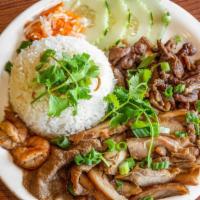 Spicy Combo Lemongrass With Rice · Chicken, beef, pork, and shrimp.