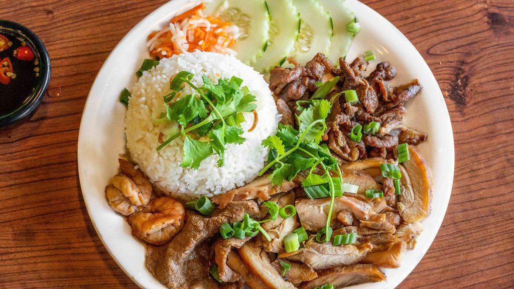 Spicy Combo Lemongrass With Rice · Chicken, beef, pork, and shrimp.