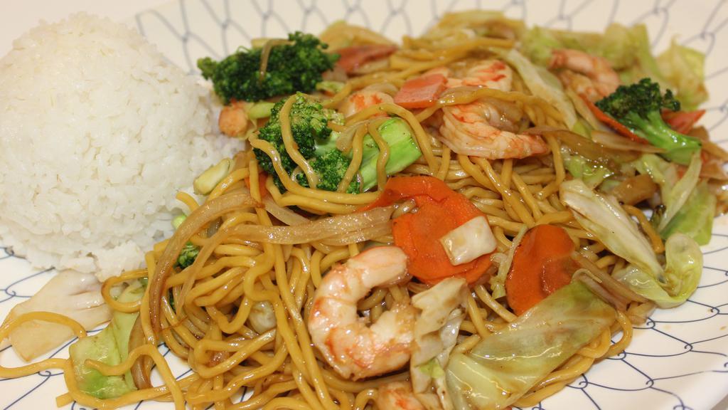 Shrimp Yakisoba · Stir fried noodles with various meat and vegetable.