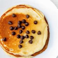 Labc Chocolate Chip Pancakes · Two fluffy pancakes with chocolate chips served with a side of butter and syrup. Done right.