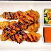 Chicken Satay (4Skr) · Grilled marinated chicken breast in yellow curry powder, coconut milk, served with cucumber ...