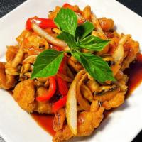Spicy Crispy Fish · Deep-fried crispy fish in special sweet and sour sauce with pineapple, onions, mushrooms, be...