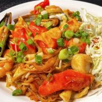 Pad Thai Seafood- Special · Stir-fried thin noodles with shrimp, scallops, mussels, crab, squid with bean sprouts, eggs,...