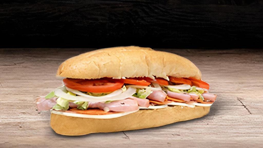 Geno'S Italian Sandwich · COLD DELI SUB, PROVOLONE, HAM, SALAMI, PEPPERONI, LETTUCE, ONIONS, TOMATOES, MAYO & HOUSE DRESSING