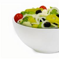Greek Salad · FETA CHEESE, TOMATOES, GREEN PEPPERS, BLACK OLIVES, ONIONS, PEPPERCHINIS
