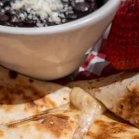 Cheese Quesadilla Kids · Oaxaca cheese quesadilla.. Side choice of either Barrio fries, black beans, mixed fruit, ric...