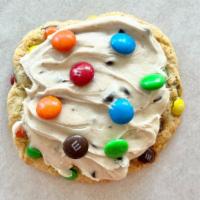 Frosted M&M Cookie · M&M cookie with chocolate chip cookie dough frosting, topped with M&M's!