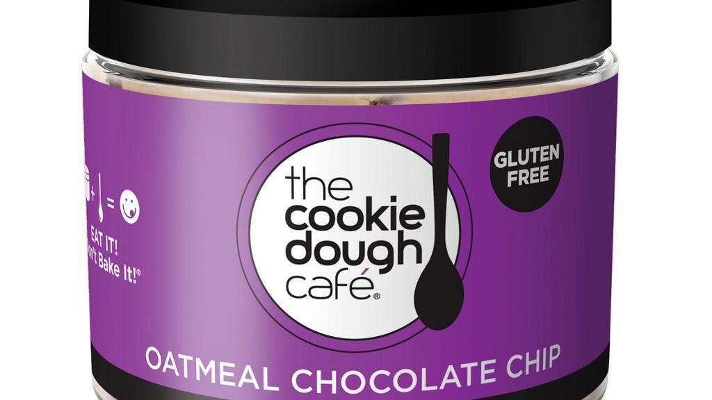 Oat Chocolate Chip - 18 Oz Jar · Gourmet edible cookie dough. Creamy, delicious, and loaded with chocolate chips made with real cocoa. This product does not contain eggs, and is specifically made to eat unbaked, so grab a spoon and dig right in!®  This product is Gluten Free!