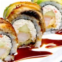 Dragon Roll · Freshwater eel and avocado on shrimp tempura roll.