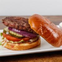 Hamburger · 6 ounce Creekstone fresh burger grilled to perfection and placed on a soft, toasted brioche ...