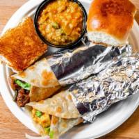 Tri Pav Bhaji Pod · Pav bread and bhaji (Indian veggie medley) and two rolls with choice of filling for each