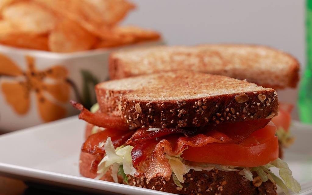 Blt Sandwich · Crisp bacon, lettuce, tomato, and mayo on toasted wheat bread.