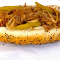 Maxwell Street Polish · Jumbo Vienna beef Polish sausage topped with yellow mustard, grilled onions and sport pepper...