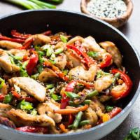 Ginger Pork Stir Fry · Stir fry with pork, ginger and your choice of tofu or mix vegetables.