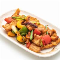 Ginger Seafood Combo Stir Fry · Stir fry with shrimp, scallops, squid, ginger and your choice of tofu or mix vegetables.
