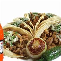 Combo #64 - 6 Tacos Combos · Soft street tacos, with meat choice, served with cilantro, onion and salsa. Included favorit...