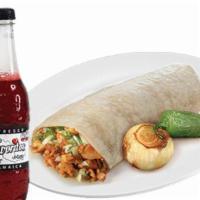 Combo #67 - Burrito  · Thirteen inches flour tortilla with your choice of meat, rice, beans, onions, salsa, cilantr...