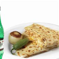 Combo #72 - Quesadilla · Flour tortilla filled with melted cheese, with your choice of meat, onions, cilantro and sal...