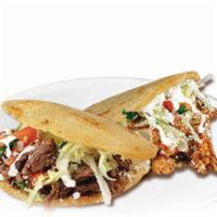 Combo #69 - 2 Gorditas  · Two thick handmade tortilla filled with refried beans, with meat choice, onions cilantro, sa...