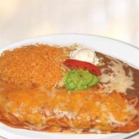 Burrito Plate · Filling with meat choice, beans, onions, cilantro, salsa, jack cheese. covered with enchila ...