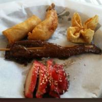 Assorted Appetizer (Each Person) · Teriyaki beef, fries shrimp, bbq pork, crab puffs, spring roll.