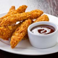 Chicken Fingers With Honey Bbq Sauce · Delicious Chicken Fingers battered and fried to perfection. Served with Honey BBQ Sauce.