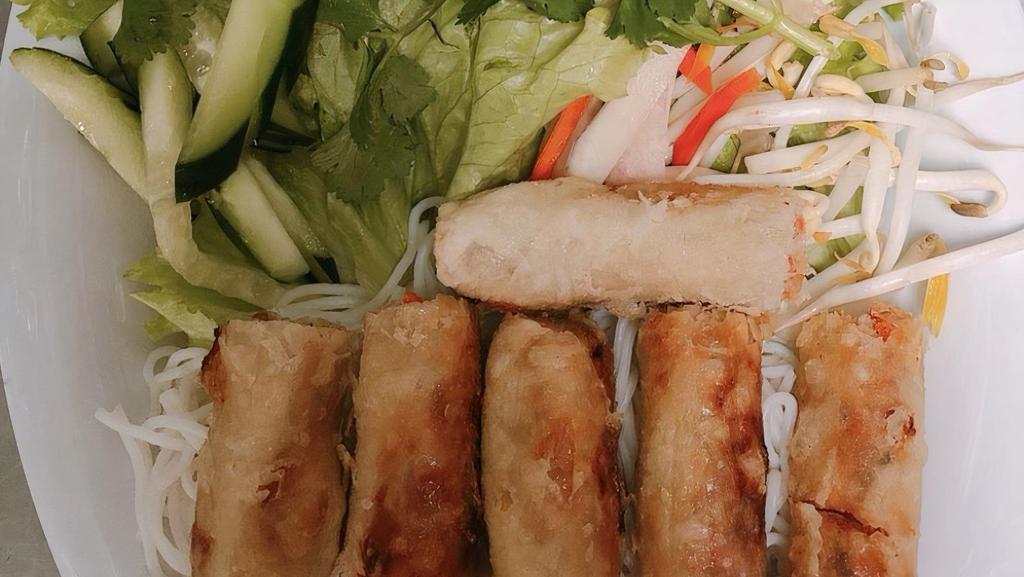 Eggrolls (6) · Contains minced pork with carrots, onions and vermicelli. Served with noodles and vegetables.