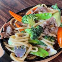 Yaki Udon With Mix Vegetables In House Sauce · Stir-fry udon noodles with mix vegetables.  choose your choice of protein