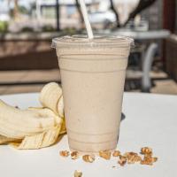 Banana Nut Smoothie · Organic almond milk, banana, nonfat yogurt, oats, almonds, walnuts, dates, cinnamon, vegan v...