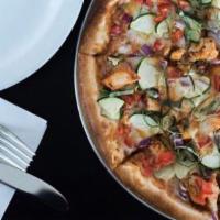 Chicken Thai Curry Pizza · Red curry sauce, red peppers, onion, cilantro, and zucchini with chicken & mozzarella.
Sauce...