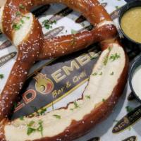 Pretzel & Beer Cheese · bavarian pretzel with cheese fondue and sweet and spicy mustard.